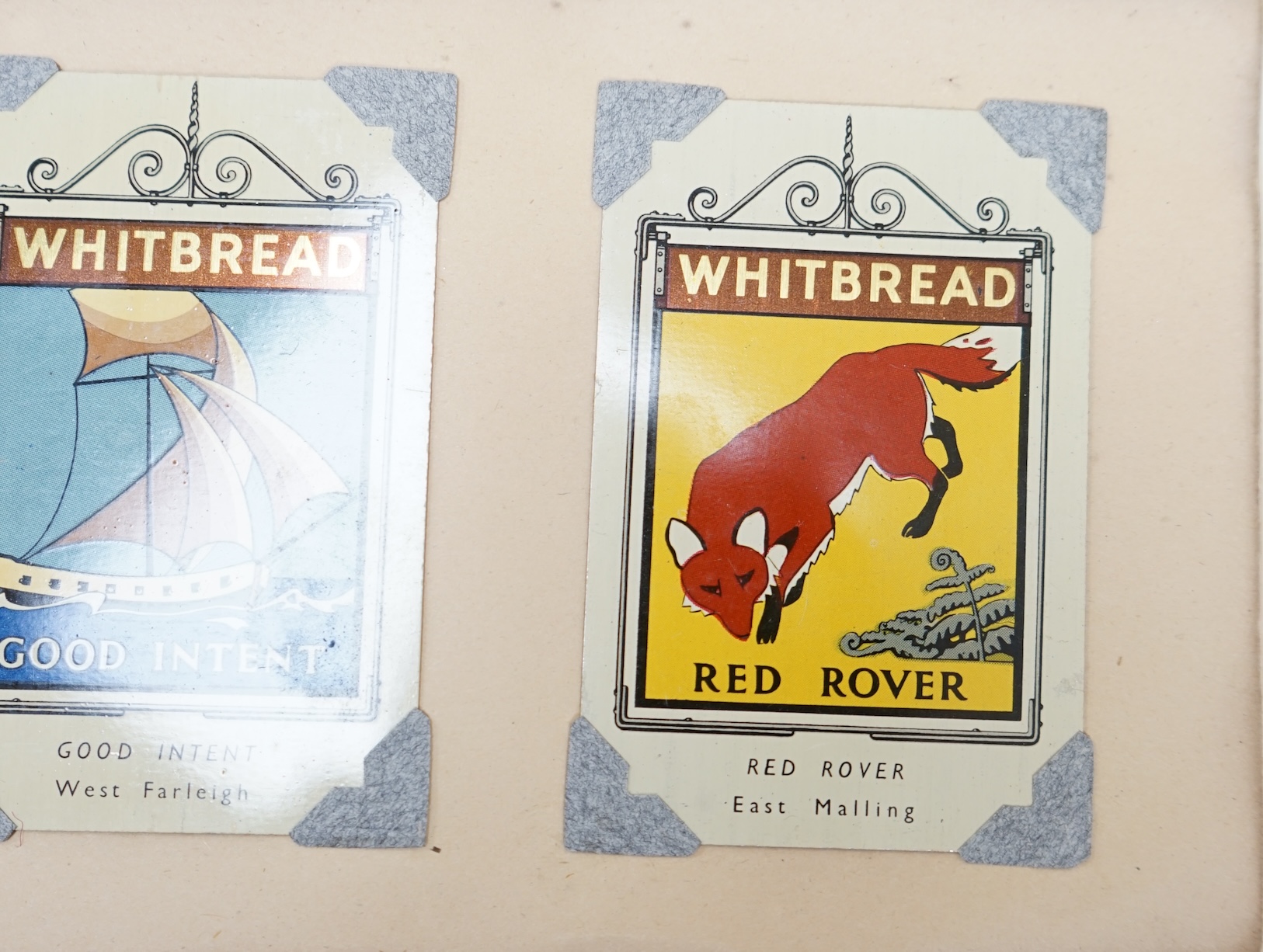 Two albums and five sheets of pub signs, together with a collection of famous ‘writers’ cigarette cards. Condition - good